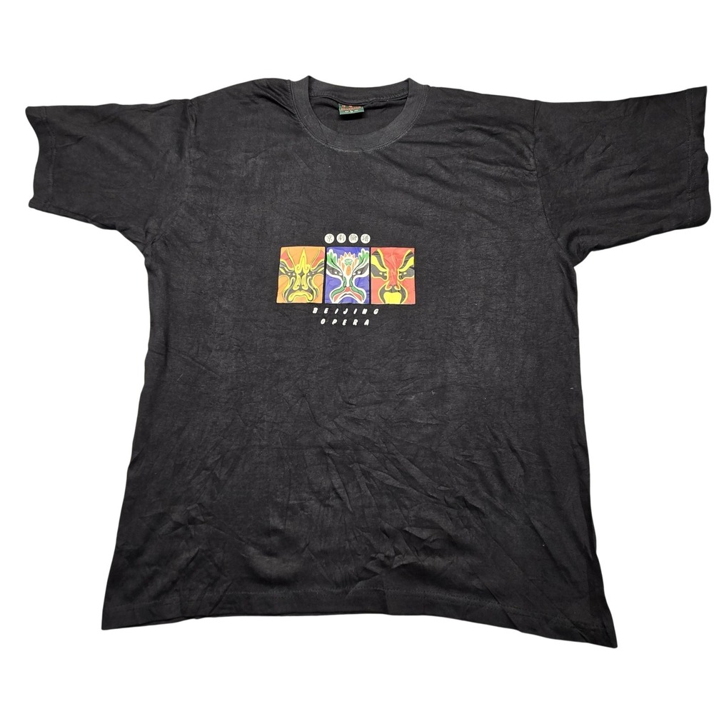 Huaxiucun Beijing Opera‎ Mask Shirt Mens Large Black Graphic Art Asian Tee